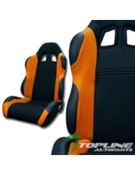 Automotive Parts and Accessories: Universal Jdm-Ts Black/Orange Cloth Car Racing Bucket Seats+Sliders Pair For Jap - JL