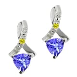 0.44 Ct Trillion Blue Tanzanite and Canary Diamond 14k White Gold Earrings