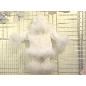 Cpk35wht, White Chenille Boys or Girls Cardigan Sweater,pant,hat Set Trimmed with White Maribou