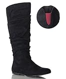 ROF Women's Basic Slouchy Knee High Flat Boot BLACK WINE SUEDE (7.5)