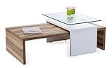 Design Couchtisch Wohnzimmertisch 120 x 75 cm, Glastisch Walnuss Weiß Hochglanz