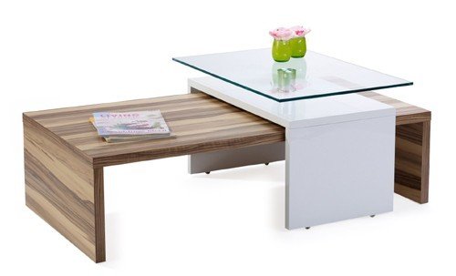 Design Couchtisch Wohnzimmertisch 120 x 75 cm, Glastisch Walnuss Weiß Hochglanz