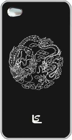 iPhone 4S Case White on Black Dragon and Phoenix