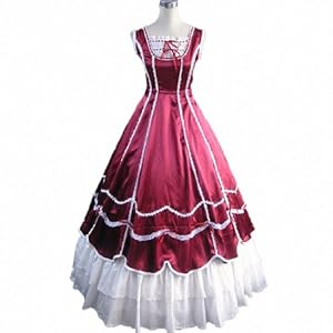 Womens Ruffles Gothic Prom Masquerade Ballgown Wedding Party Evening Dress,X-Large, WineRed