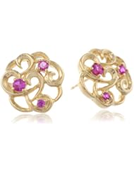 18k Yellow Gold Plated Sterling Silver Created Ruby Twisted Knot Earrings