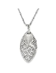 Sterling Silver Rhodium Plated Flower & Leaves W/ 2in Ext. Necklace