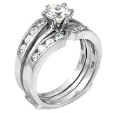 Cubic Zirconia Silver Wedding Ring Set - size 5