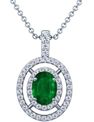 Platinum Oval Cut Emerald And Round Diamond Pendant