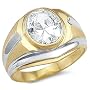 New Solid 14k Yellow and White Gold Large Mens CZ Cubic Zirconia Ring