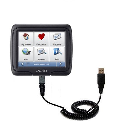 Coiled USB Cable for the Mio Moov M301 with Power Hot Sync and Charge capabilities - uses Gomadic TipExchange Technology