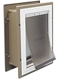 PetSafe Wall Entry Aluminum Pet Door with Telescoping Tunnel, Taupe and White, Medium
