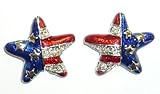Silverplated Enamel & Crystal Patriotic Star Clip On Earrings