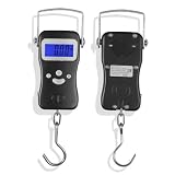 Multi-Purpose 3 In 1 Portable Black Digital Electronic 110 lbs (50 kg) Hook Luggage Suitcases Mail Post Weight Scales Balance With Blue LCD Display LED Backlit 40 inch Measuring Tape & Temperature Gauge
