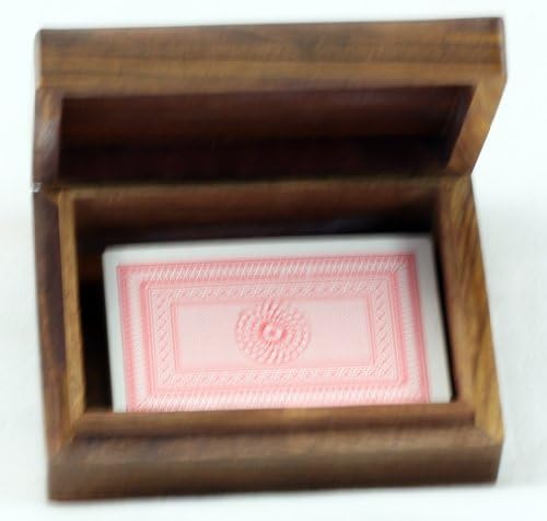 Wooden Box with Shiny Brass Card Suit Themed Inlay - Sealed Deck of Playing Cards Inside - Perfect for Poker Night
