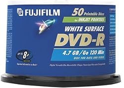 Fujifilm Media 25302082 DVD-R 4.7GB 120 Minutes Printable 16X White Surface Inkjet Storage Media - 50 Pack Spindle
