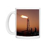 Gas flare in front of an oil refinery Photo Mugs
