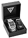 GUESS Stainless Steel/Black Leather Boxed Watc