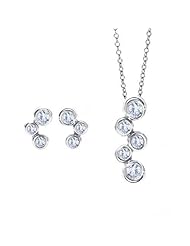 Bling Jewelry 925 Silver Bubbles CZ Necklace Pendant and Earrings Set