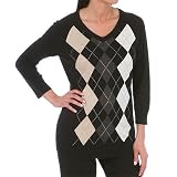 Michael Kors Black Cotton V-Neck Argyle Sweater