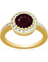 18K Yellow Gold Round Cut Ruby Ring With Sidestones