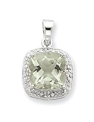 Sterling Silver Rhodium Green Amethyst & Diamond Pendant