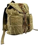 9168 Stone Washed OD Green Heavyweight Backpack With Leather Accents