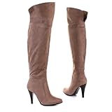 Damen Schuhe, Overknee stiefel, 0698, Synthetik in hochwertiger Wild Leder Optik, Hellbraun, Gr 36