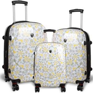 Jworld Pebble 3 Piece Polycarbonate Luggage Set Garden White