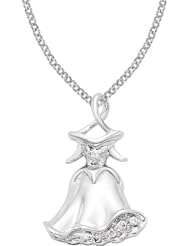 Sterling Silver Diamond Sleeping Beauty Dress Pendant Necklace, 14" (.02 Cttw)