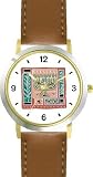 Menorah No.1 Judaica Jewish Theme - WATCHBUDDY&reg; DELUXE TWO-TONE THEME WATCH - Arabic Numbers - Brown Leather Strap-Size-Large ( Men's Size or Jumbo Women's Size )