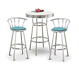 Chrome Bar Table & 2 Chrome 29" Baby Blue Vinyl Seat Barstools