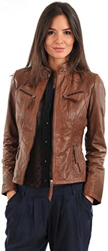 Fariha Leather Women's Lambskin Bomber Biker Jacket S Brown