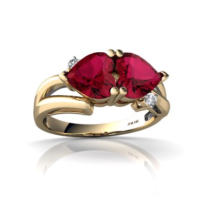 14K Yellow Gold Heart Created Ruby Ring