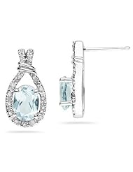 Aquamarine & Diamonds Oval Shape Earrings in White Gold