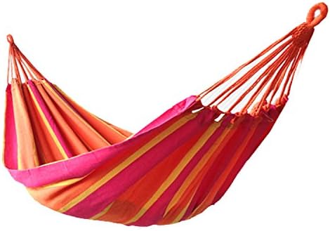 Wide Hammock Cotton Soft Woven Bed for Supreme Comfort Fabric Travel Camping Hammock for Backyard, Porch, Outdoor or Indoor Use (rose red&amp;orange(7530))