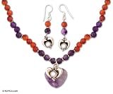 Amethyst and pearl jewelry set, 'Sterling Heart' 1 W 1 L
