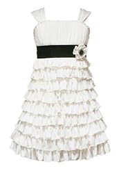 Girls Sophisticated Polyester/Rayon/Spandex/Knit   Tiered Belted  Dress With a Bow(s) and a Sash  and Ruffles
