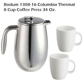 Bodum 130816 Columbia Thermal 8 Cup Coffee Press 34 Oz. With Two Bodum 730503B Bistro... by Bodum
