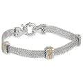 Bronze and 18k Yellow Gold Plated Two-Tone Yellow Diamond Accent Multi-Chain Bracelet, 7.25"