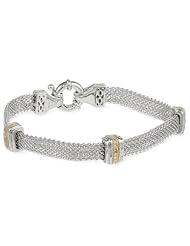 Bronze and 18k Yellow Gold Plated Two-Tone Yellow Diamond Accent Multi-Chain Bracelet, 7.25"