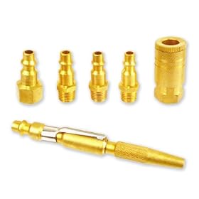 6-Piece Solid Brass Quick-Connect Air Coupler Set with Shirt-Pocket Blow Gun by Hawk