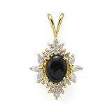 Black Coral Pendant with Diamond in 14K Yellow Gold
