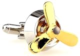 Aviation Silver with Working Gold Spin Prop Airplane Pilot Cufflinks Cuff Links