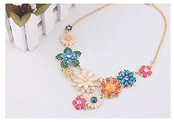 【クリックで詳細表示】【選べる4種＆ミニ巾着つき】大人かわいい ビジュー ネックレス 大ぶり お花 貝殻 フラワー (B. カラフルフラワー)： スポーツ＆アウトドア