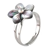 Genuine Black Mother of Pearl Plumeria Ring - One Size Fits Most Adults