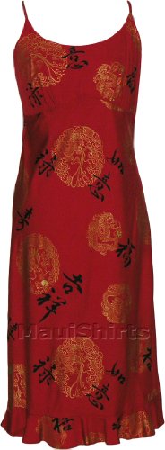 Empire Long Sundress - Golden Dragon Spaghetti Strap Ruched Bust Line Tea Length Pullover Sun Dress - Regular Size