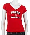 5th & Ocean University Of Nebraska Corn Huskers Ladies Knit V-Neck Ringer Tee