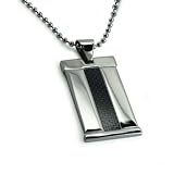 Polished Stainless Steel Dog Tag with Black Carbon Fiber on a 22 Inch Ball Chain