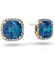 Genuine London Blue Topaz 14kt Yellow Gold Earrings