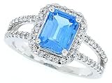 1.96Cct Emerald Cut Blue Topaz and Diamond Ring in 10Kt White Gold